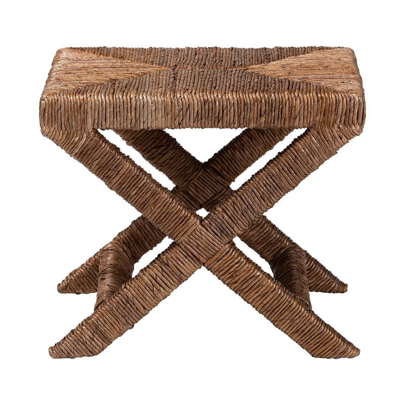 Pemberly Row Handwoven Seagrass Ottoman with Crisscross Base
