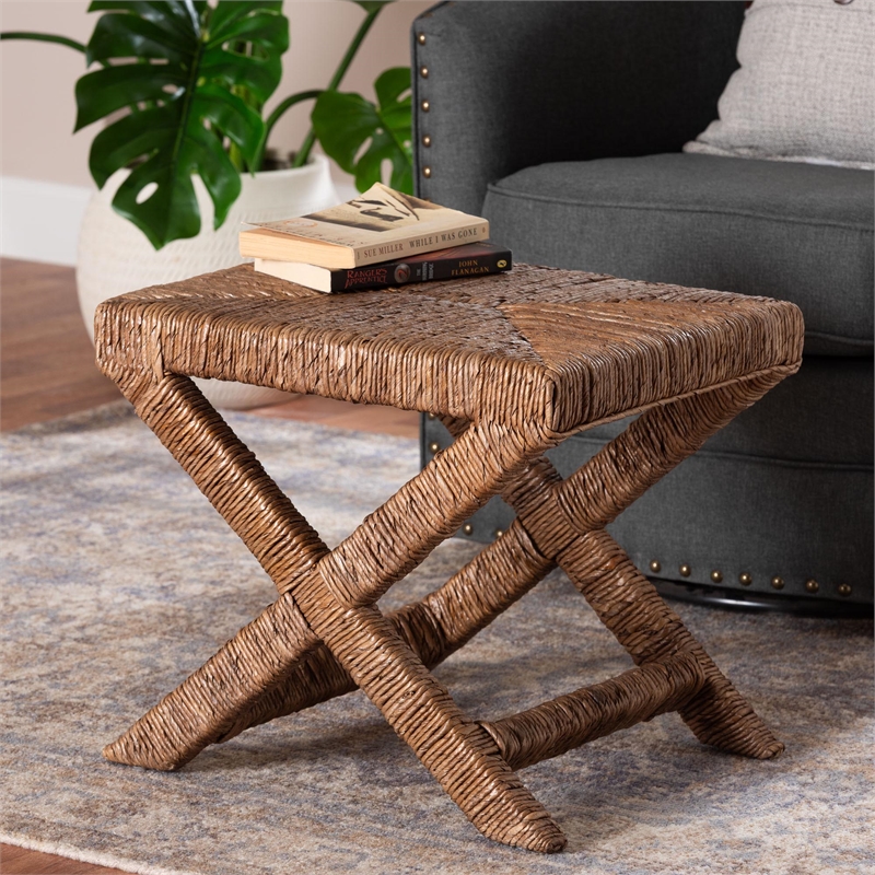 Pemberly Row Handwoven Seagrass Ottoman with Crisscross Base