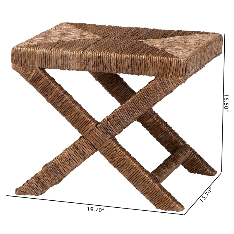 Pemberly Row Handwoven Seagrass Ottoman with Crisscross Base