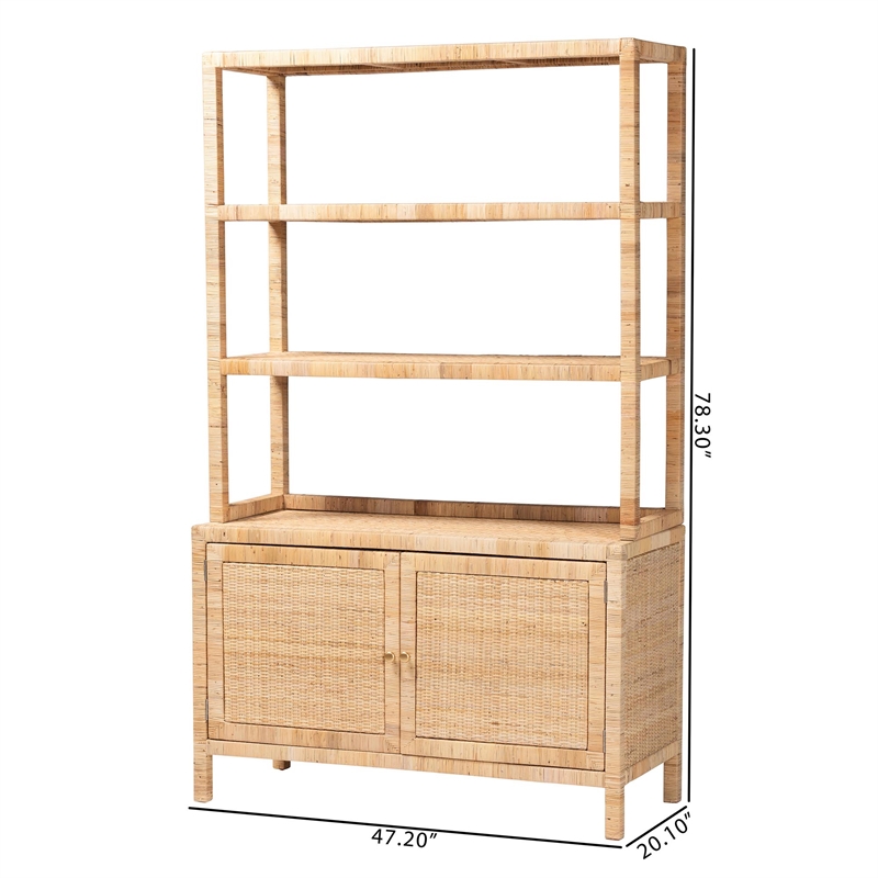 Pemberly Row Rattan 4-Tier Open Shelf Storage Cabinet with Doors