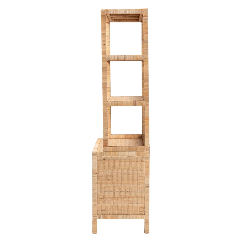 Pemberly Row Rattan 4-Tier Open Shelf Storage Cabinet with Doors