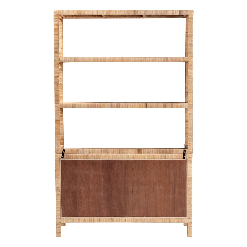 Pemberly Row Rattan 4-Tier Open Shelf Storage Cabinet with Doors