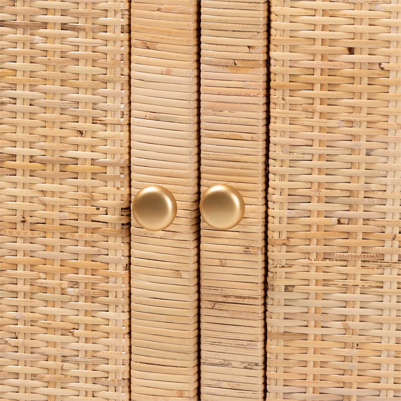 Pemberly Row Rattan 4-Tier Open Shelf Storage Cabinet with Doors