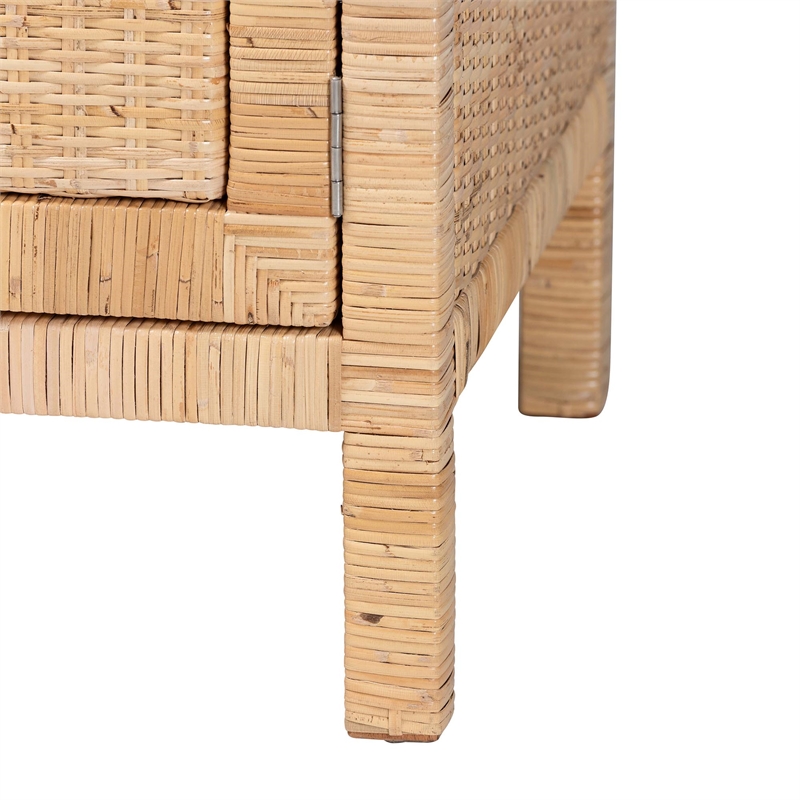 Pemberly Row Rattan 4-Tier Open Shelf Storage Cabinet with Doors