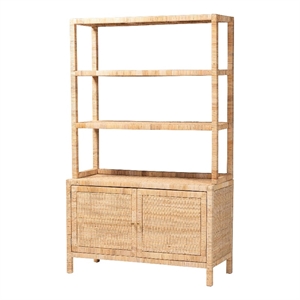 Pemberly Row Rattan 4-Tier Open Shelf Storage Cabinet with Doors