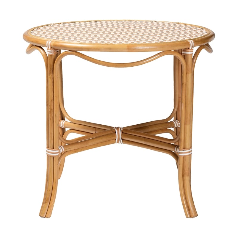 Pemberly Row Natural Rattan Round Bistro Dining Table in Beige
