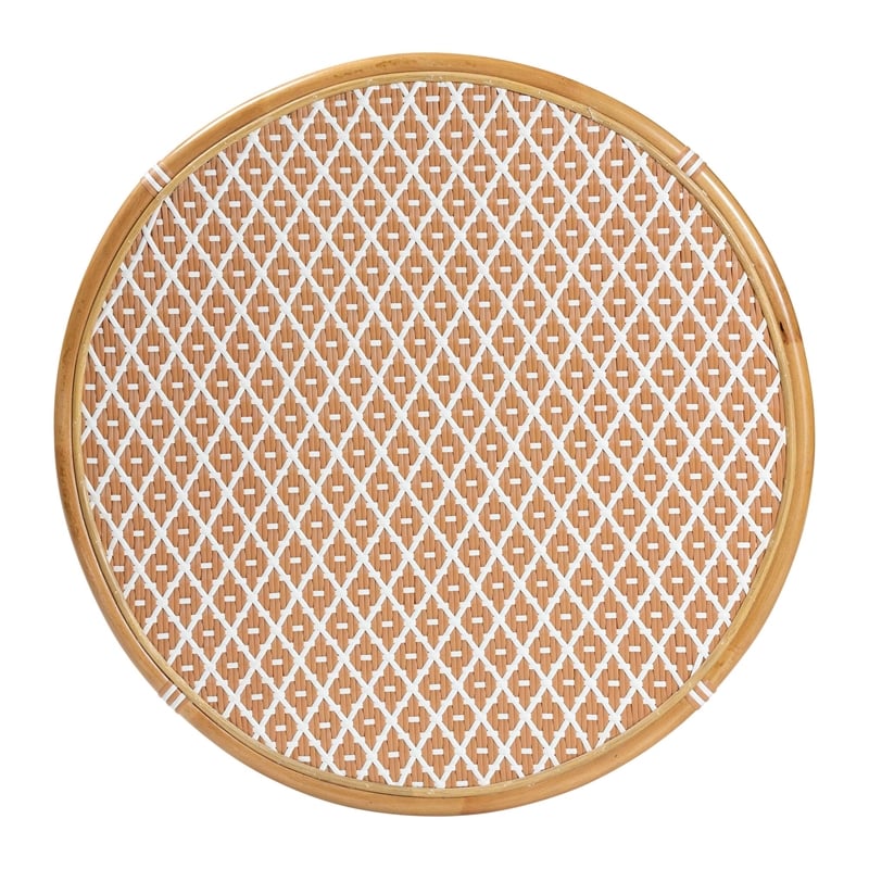 Pemberly Row Natural Rattan Round Bistro Dining Table in Beige
