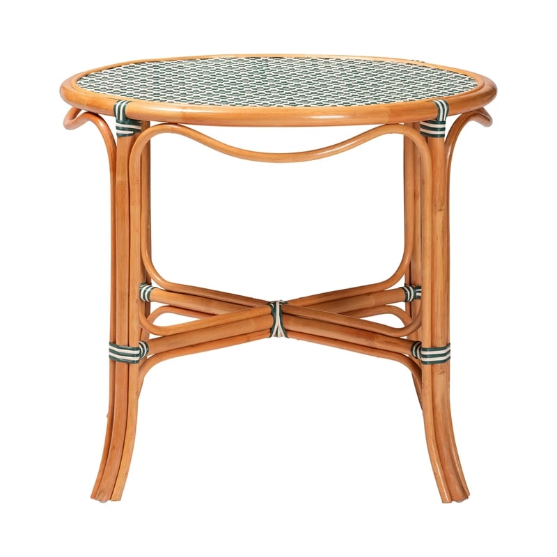 Pemberly Row Natural Rattan Round Bistro Dining Table in Green