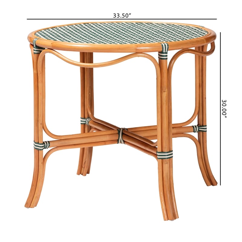 Pemberly Row Natural Rattan Round Bistro Dining Table in Green