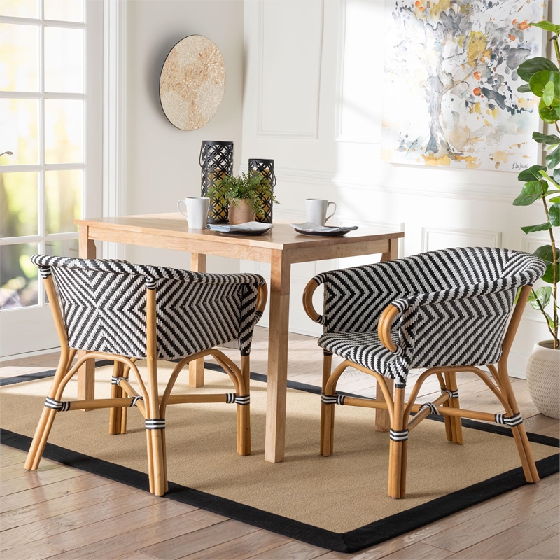 Pemberly Row Rattan Bistro 2-Piece Armchair Set with Woven Detail