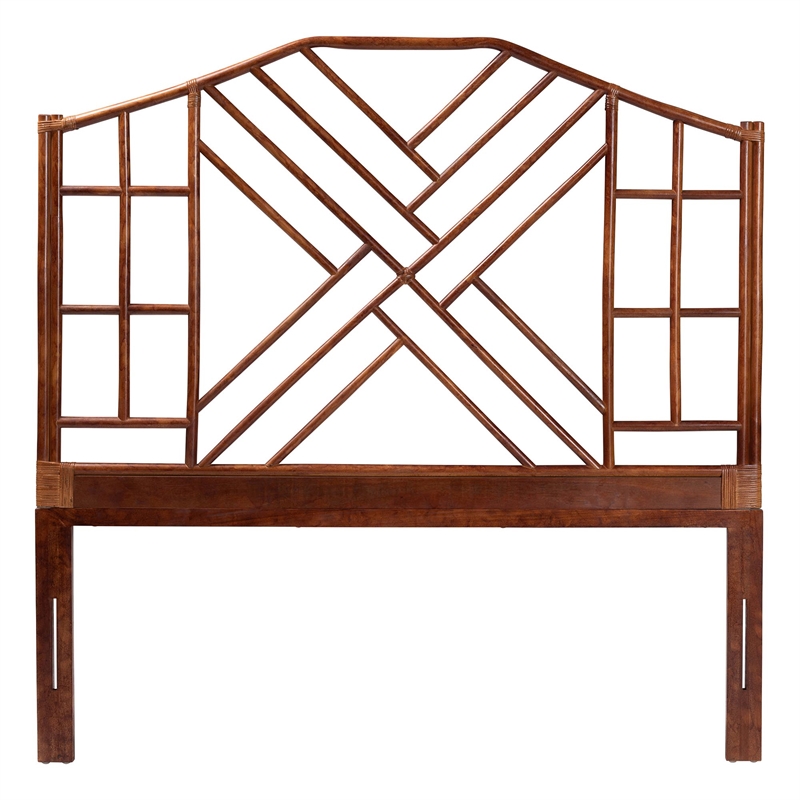 Pemberly Row Marbled Tortoise Rattan King Headboard with Openwork