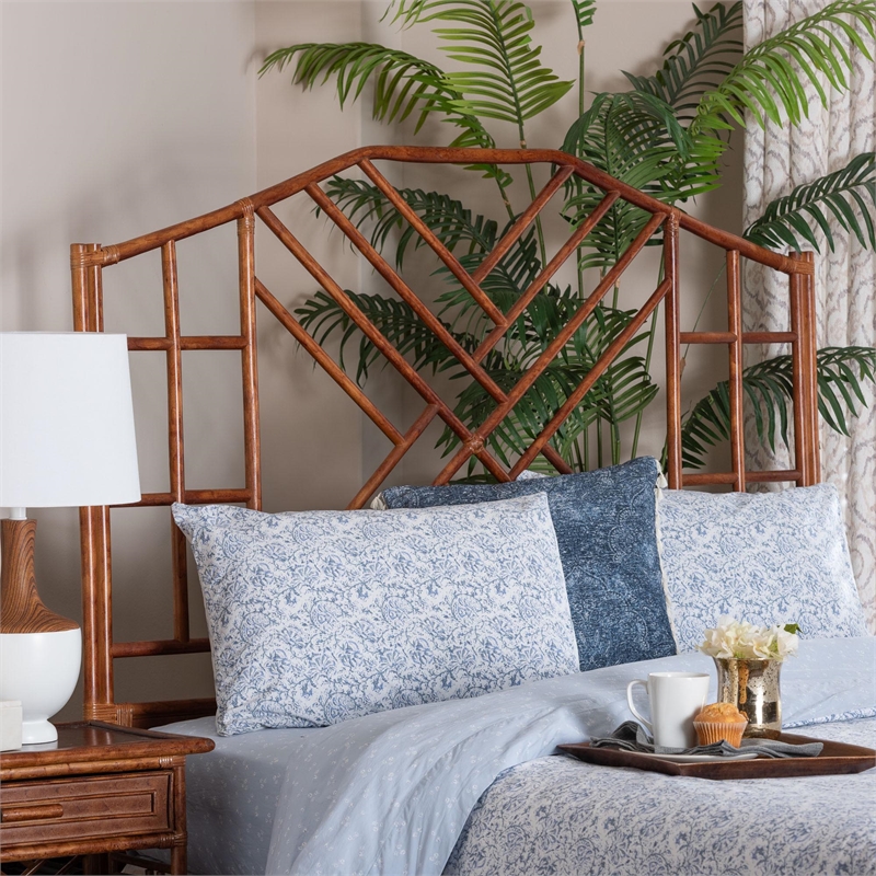 Pemberly Row Marbled Tortoise Rattan King Headboard with Openwork