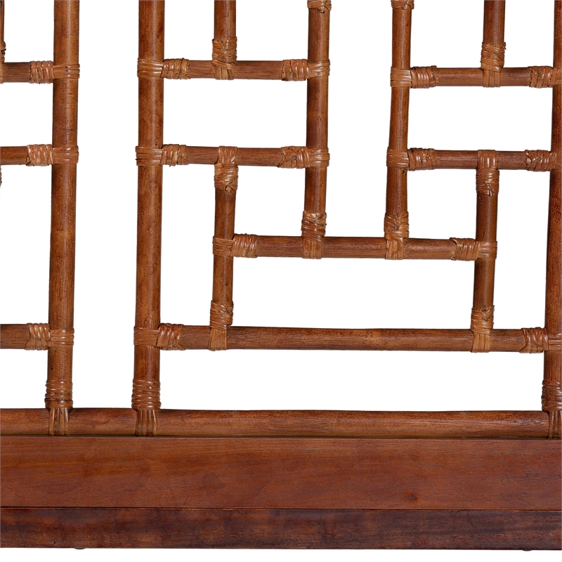 Pemberly Row Marbled Tortoise Rattan Queen Headboard with Openwork