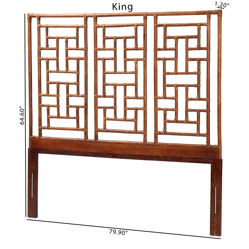 Pemberly Row Marbled Tortoise Rattan Queen Headboard with Openwork