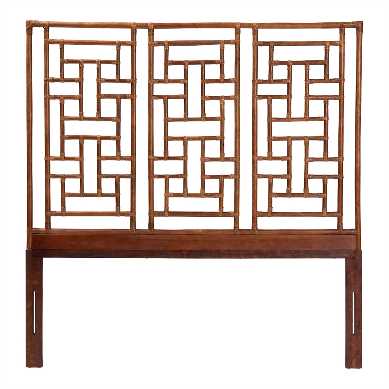 Pemberly Row Marbled Tortoise Rattan King Headboard with Chinoiserie