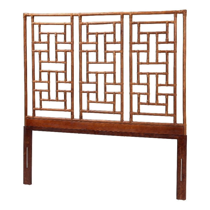 Pemberly Row Marbled Tortoise Rattan King Headboard with Chinoiserie