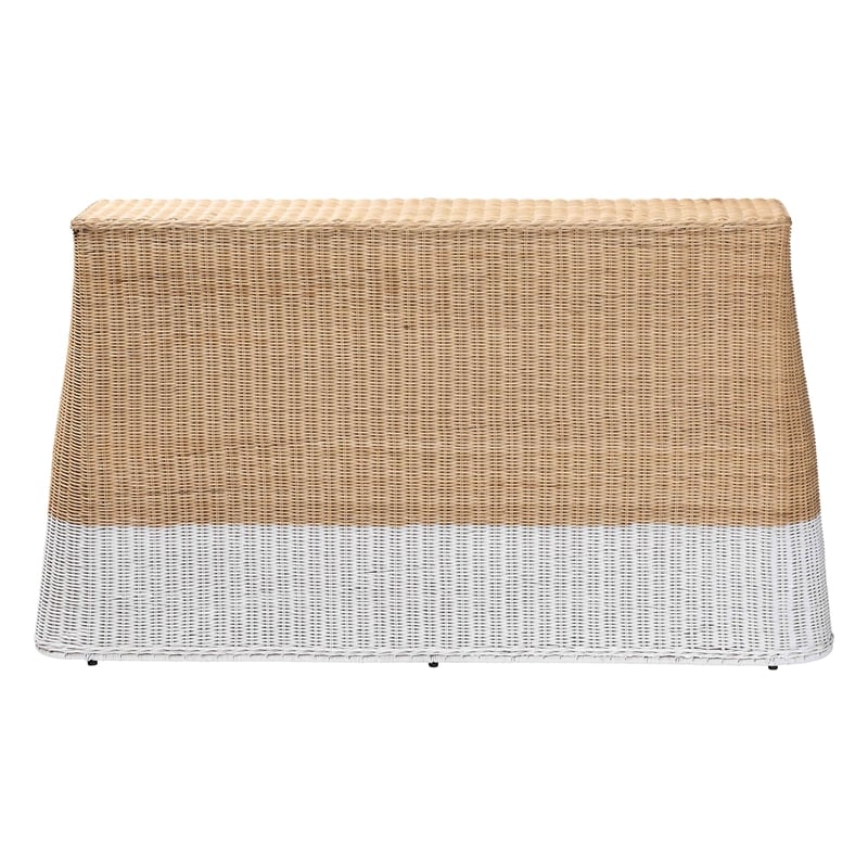 Pemberly Row Scallop Rattan Console Table in White and Natural