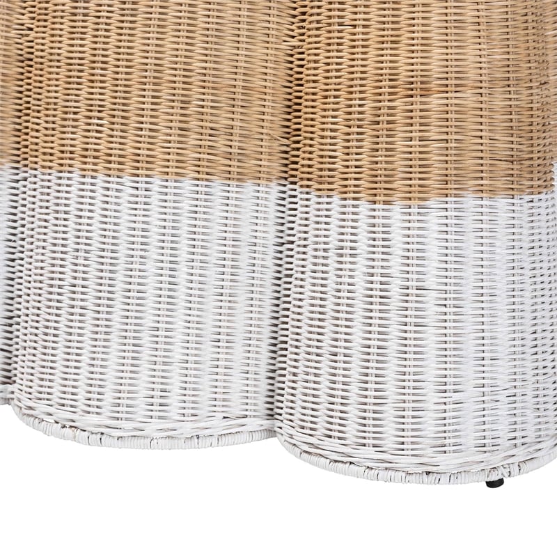 Pemberly Row Scallop Rattan Console Table in White and Natural