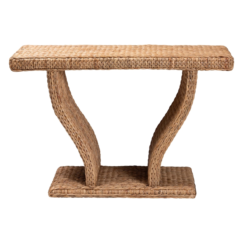 Pemberly Row Handwoven Seagrass Console Table with Curved Legs