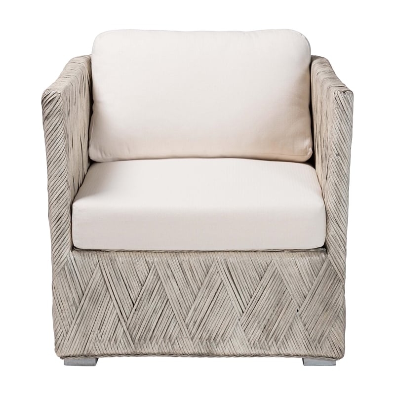 Pemberly Row Natural Rattan Tuxedo Lounge Chair with Cushions