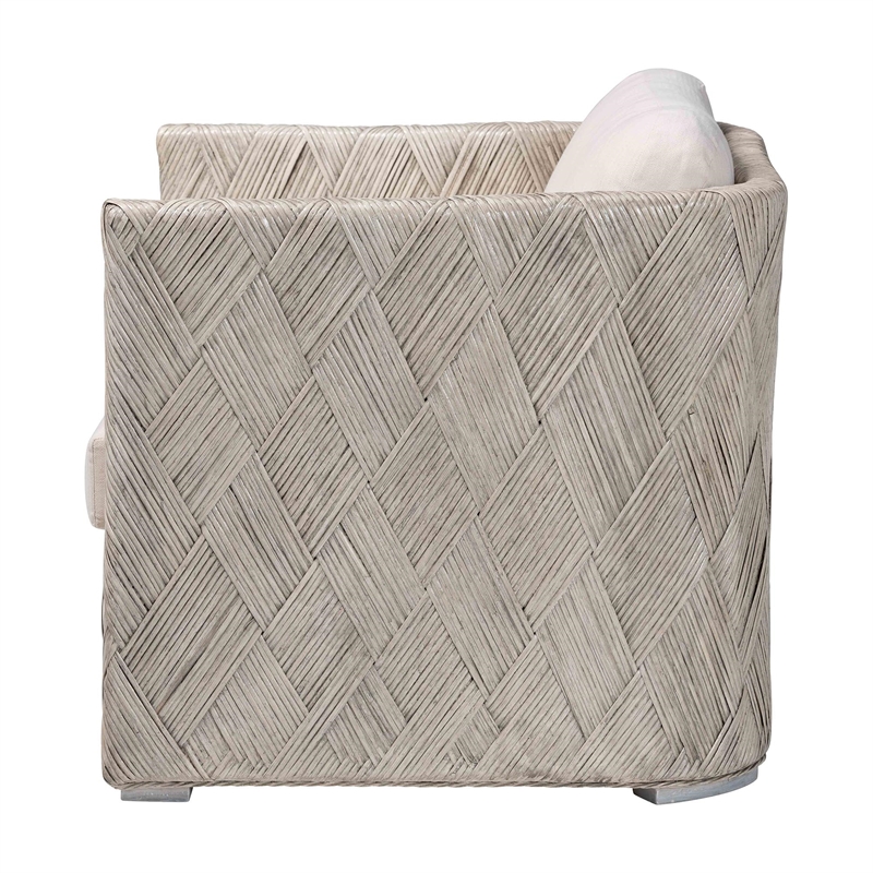 Pemberly Row Natural Rattan Tuxedo Lounge Chair with Cushions