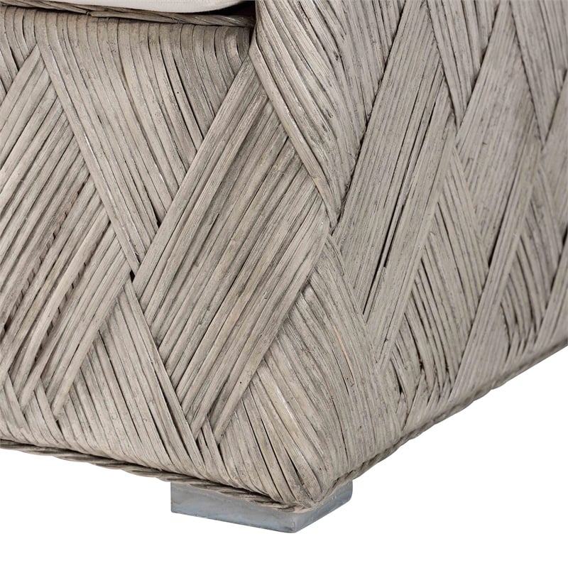 Pemberly Row Natural Rattan Tuxedo Lounge Chair with Cushions