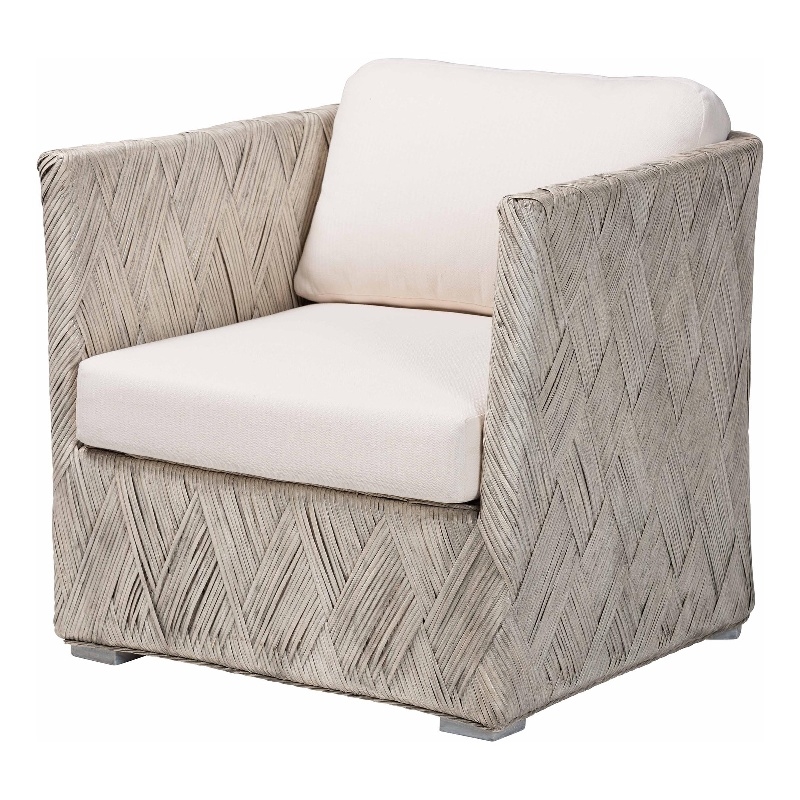Pemberly Row Natural Rattan Tuxedo Lounge Chair with Cushions