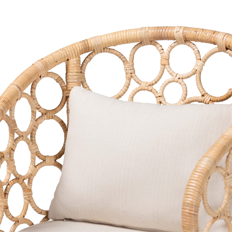 Pemberly Row Natural Rattan 2-Piece Dining Chair Set with Bubble Motif