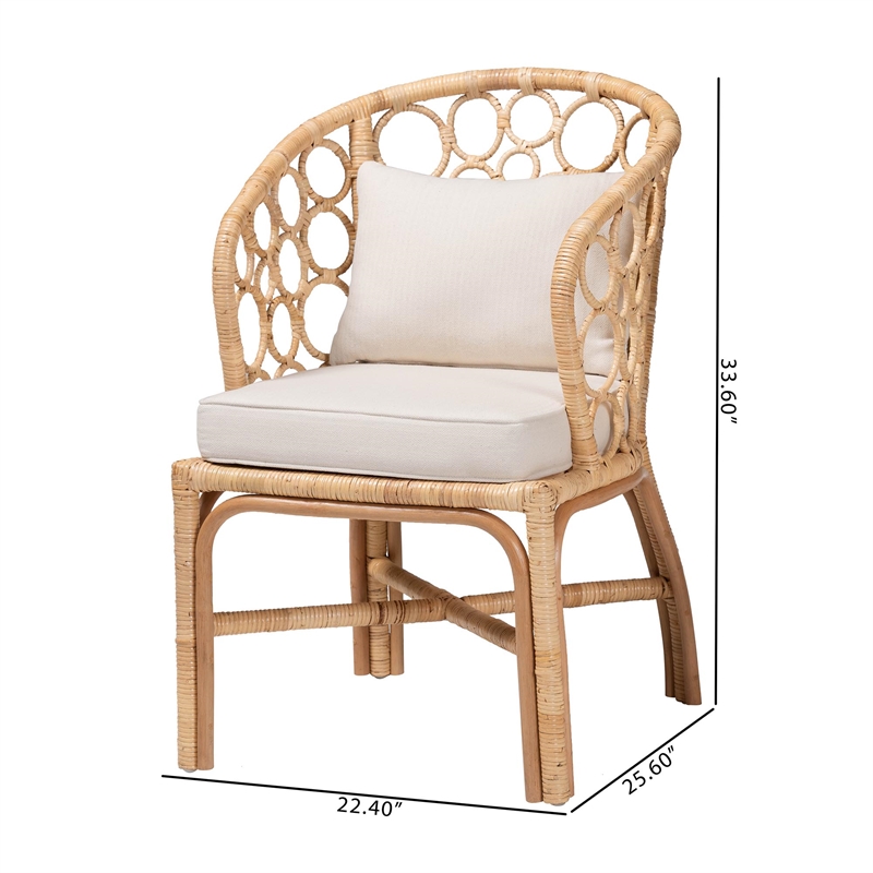 Pemberly Row Natural Rattan 2-Piece Dining Chair Set with Bubble Motif