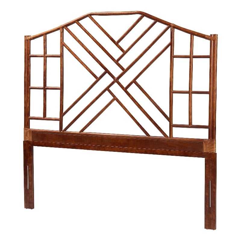 Pemberly Row Marbled Tortoise Rattan Queen Headboard with Chinoiserie