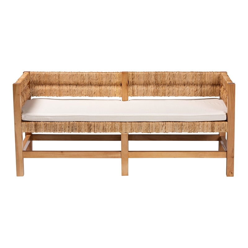 Pemberly Row Contemporary Handwoven Seagrass 2-Seat Bench with Cushion