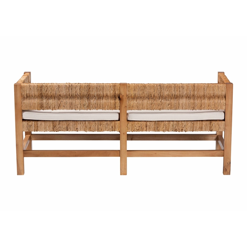 Pemberly Row Contemporary Handwoven Seagrass 2-Seat Bench with Cushion