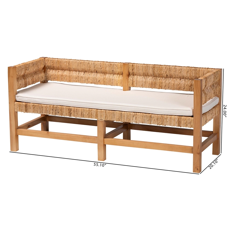 Pemberly Row Contemporary Handwoven Seagrass 2-Seat Bench with Cushion