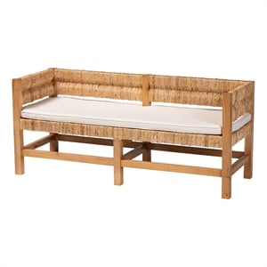 Pemberly Row Contemporary Handwoven Seagrass 2-Seat Bench with Cushion