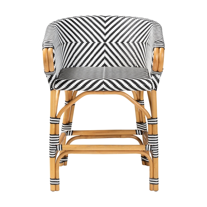 Pemberly Row Rattan Bistro Counter Stool with Footrest and Armrests