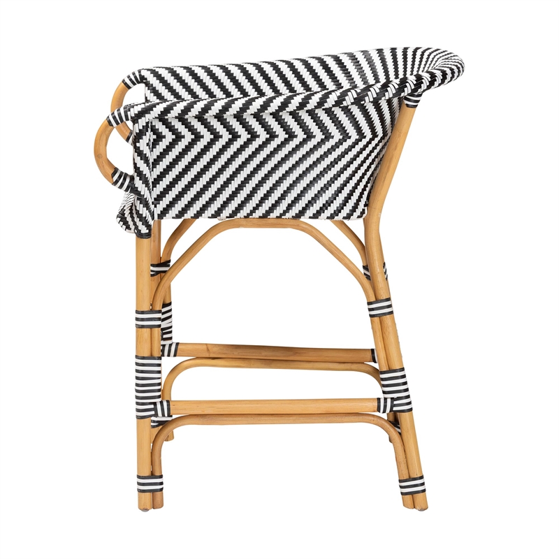 Pemberly Row Rattan Bistro Counter Stool with Footrest and Armrests