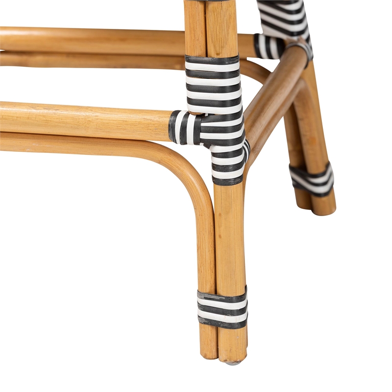 Pemberly Row Rattan Bistro Counter Stool with Footrest and Armrests