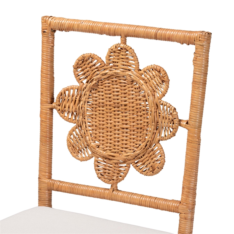 Pemberly Row Natural Rattan 2-Piece Dining Chair Set with Floral Back