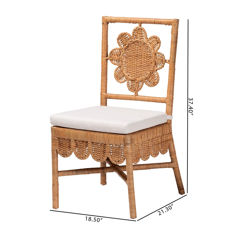 Pemberly Row Natural Rattan 2-Piece Dining Chair Set with Floral Back