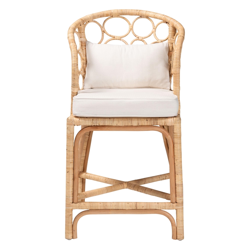 Pemberly Row Contemporary Natural Rattan Counter Stool with Bubble Motif