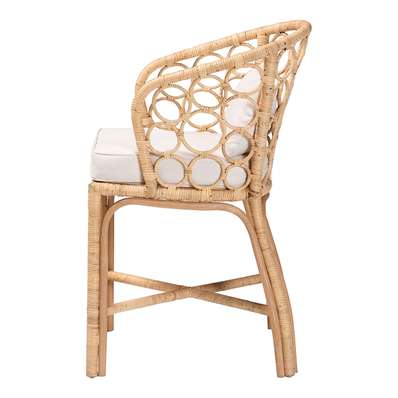 Pemberly Row Contemporary Natural Rattan Counter Stool with Bubble Motif