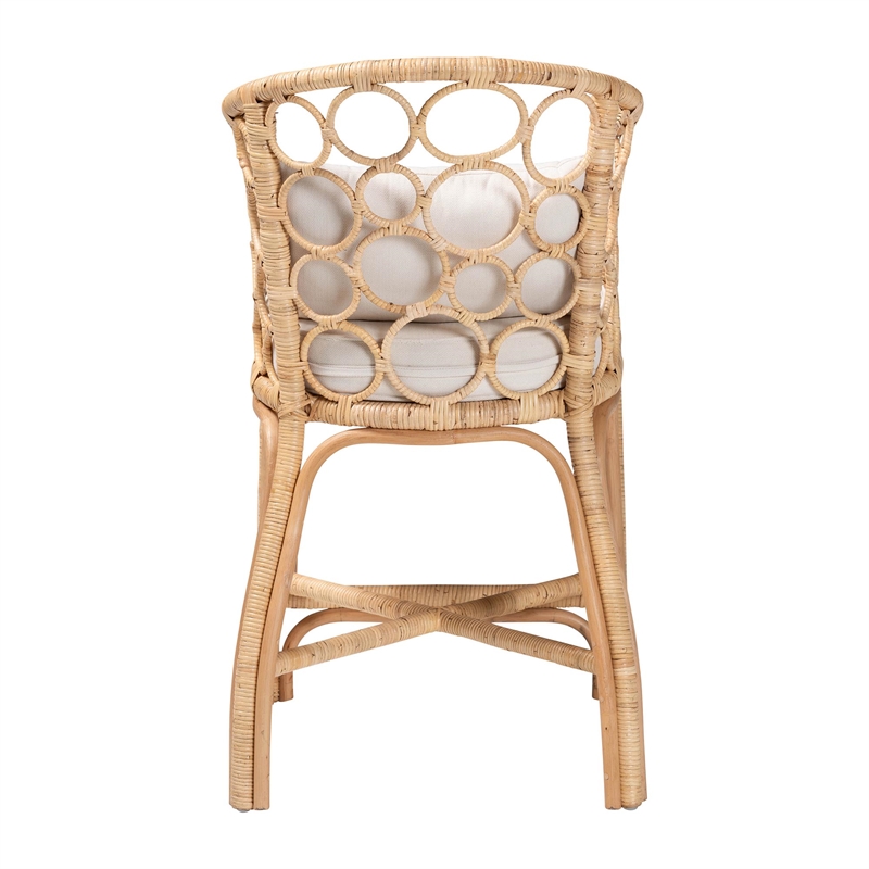 Pemberly Row Contemporary Natural Rattan Counter Stool with Bubble Motif