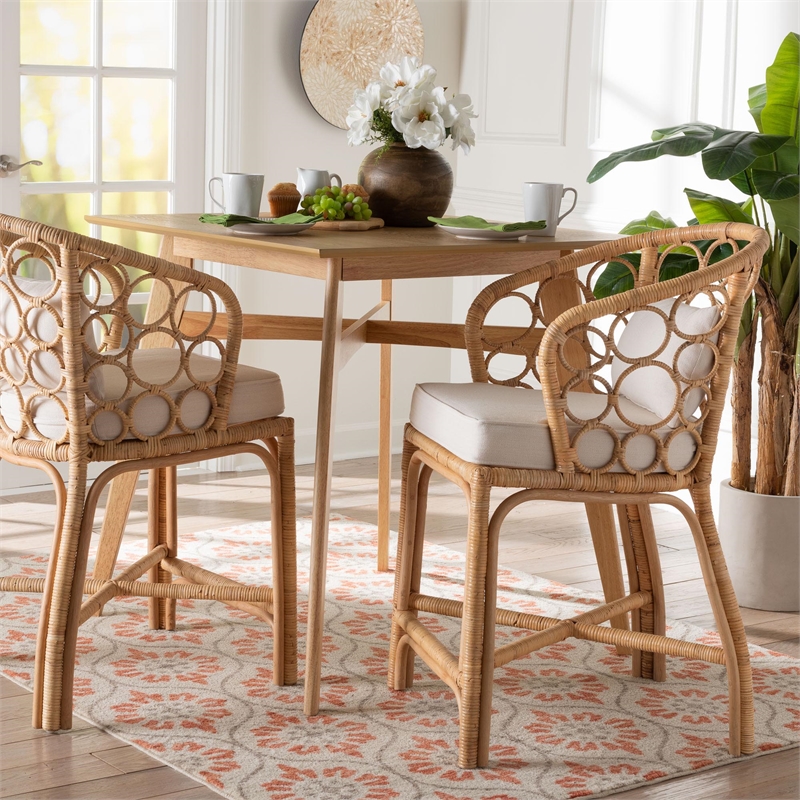 Pemberly Row Contemporary Natural Rattan Counter Stool with Bubble Motif