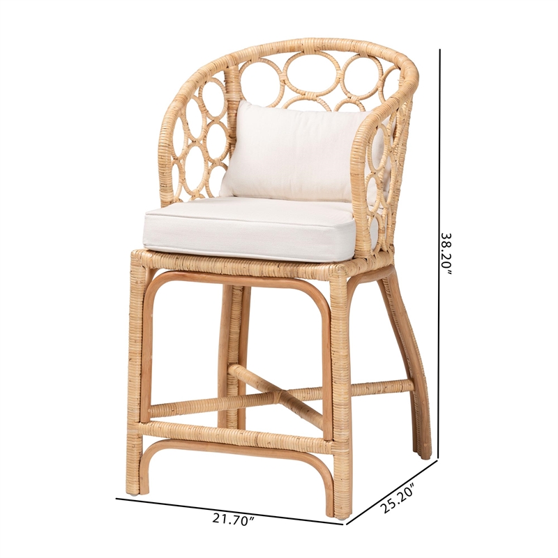 Pemberly Row Contemporary Natural Rattan Counter Stool with Bubble Motif