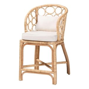 Pemberly Row Contemporary Natural Rattan Counter Stool with Bubble Motif