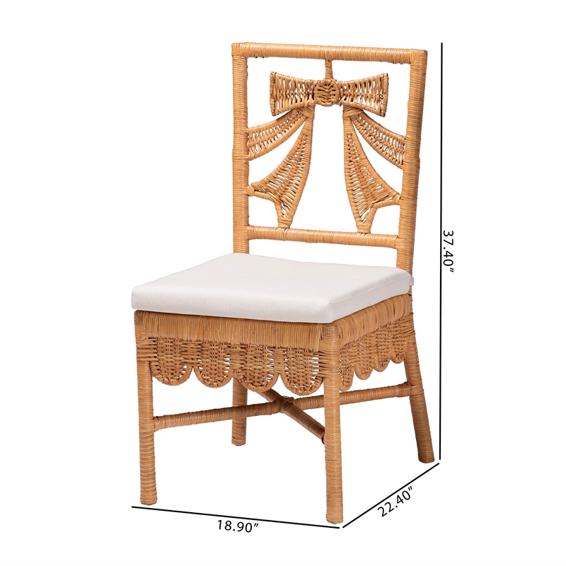 Pemberly Row Natural Rattan 2-Piece Dining Chair Set with Bow Back