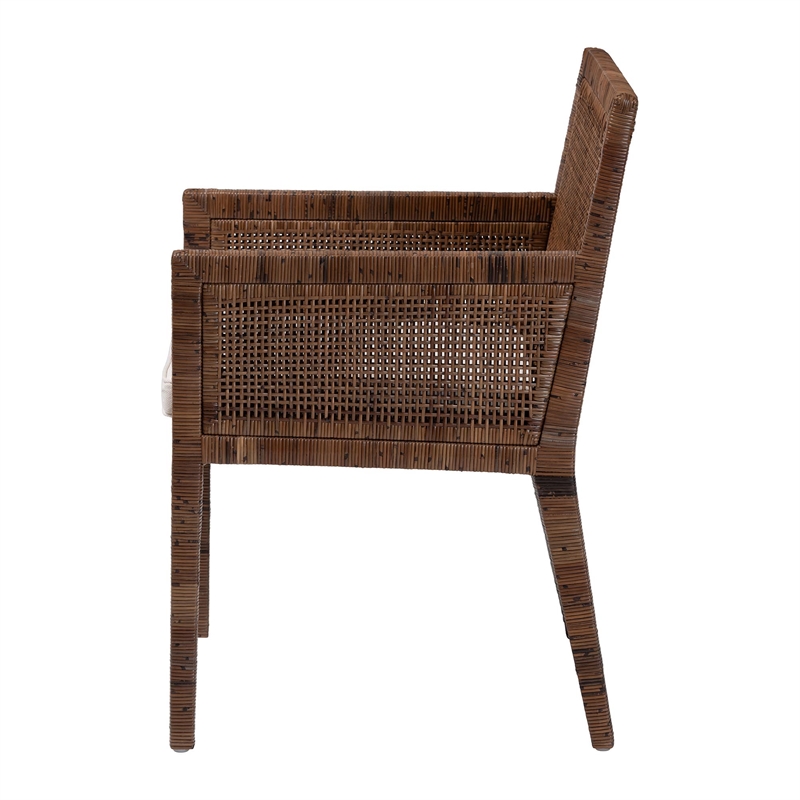 Pemberly Row Rattan Dining Chair with Cushion in Antique Coffee