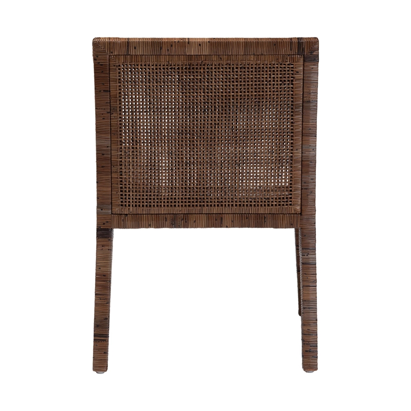 Pemberly Row Rattan Dining Chair with Cushion in Antique Coffee
