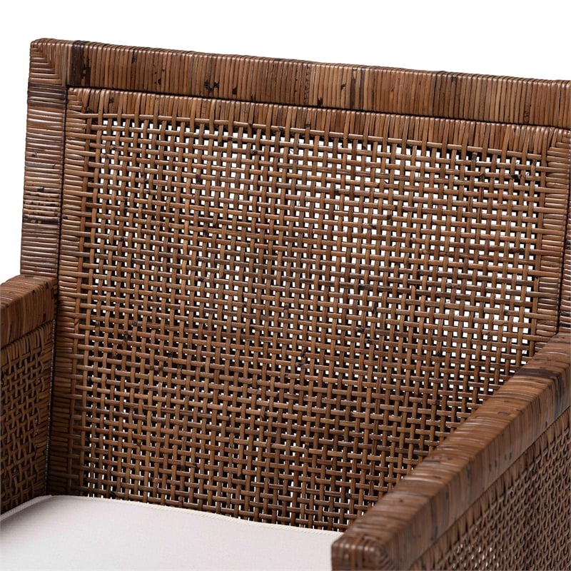 Pemberly Row Rattan Dining Chair with Cushion in Antique Coffee