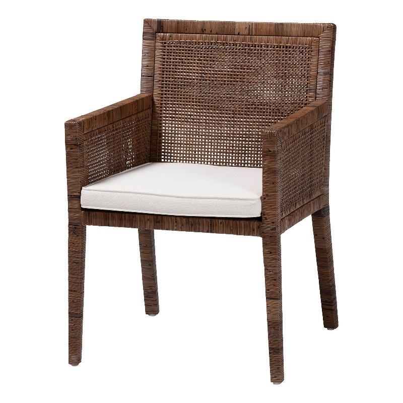 Pemberly Row Rattan Dining Chair with Cushion in Antique Coffee